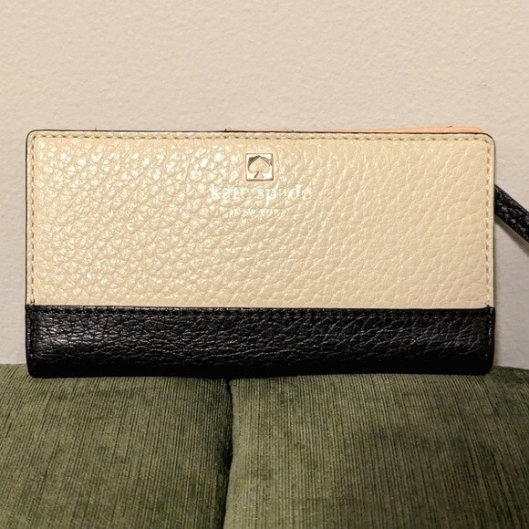Kate Spade Genuine Black Cream Leather Color Block Bifold Wallet - Picture 1 of 9